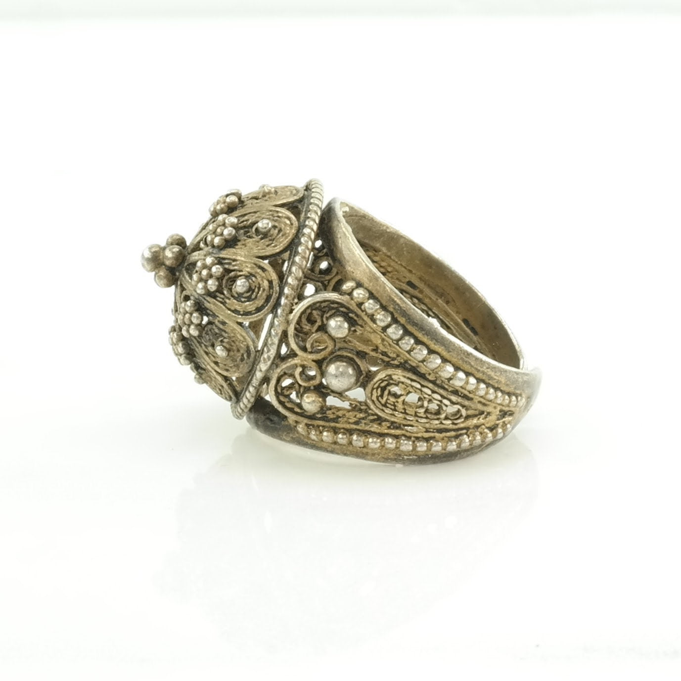 Israel Silver Ring Brass Toned Filigree Sterling Size 8 (adjustable)