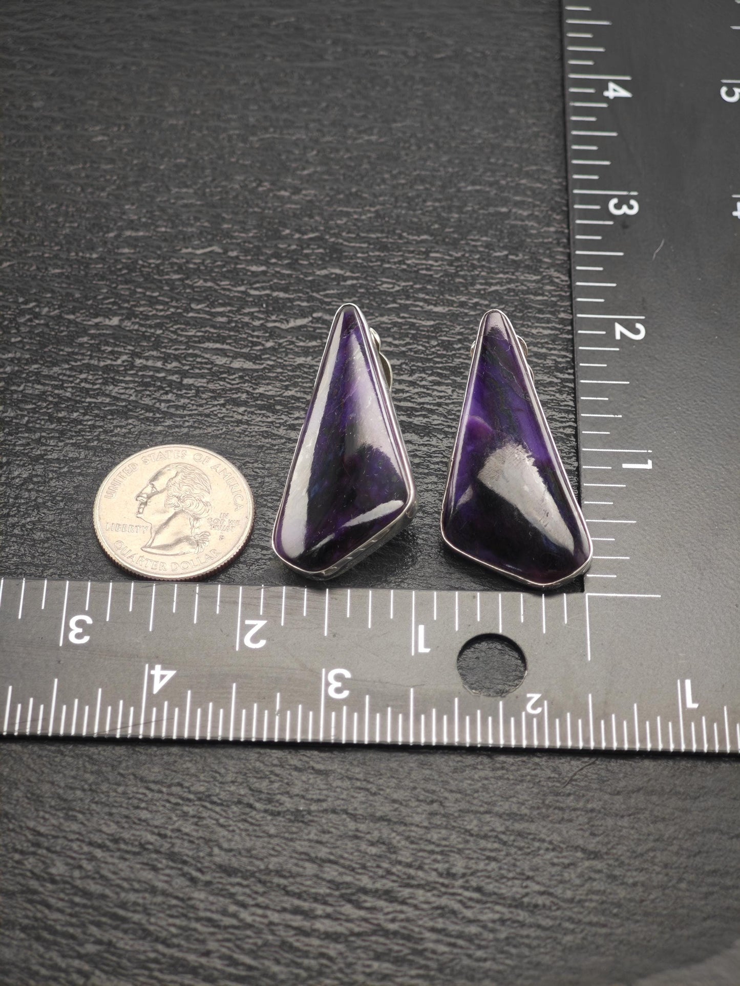 Vintage Purple Sugilite Sterling Silver Clip-On Earrings - Unique Abstract Design