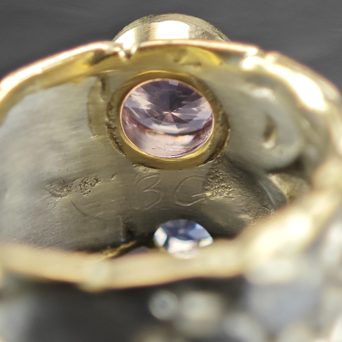 Artisinal Brutalist Amethyst Topaz 10k Gold Accent Sterling Silver Ring Sz 6 R6863