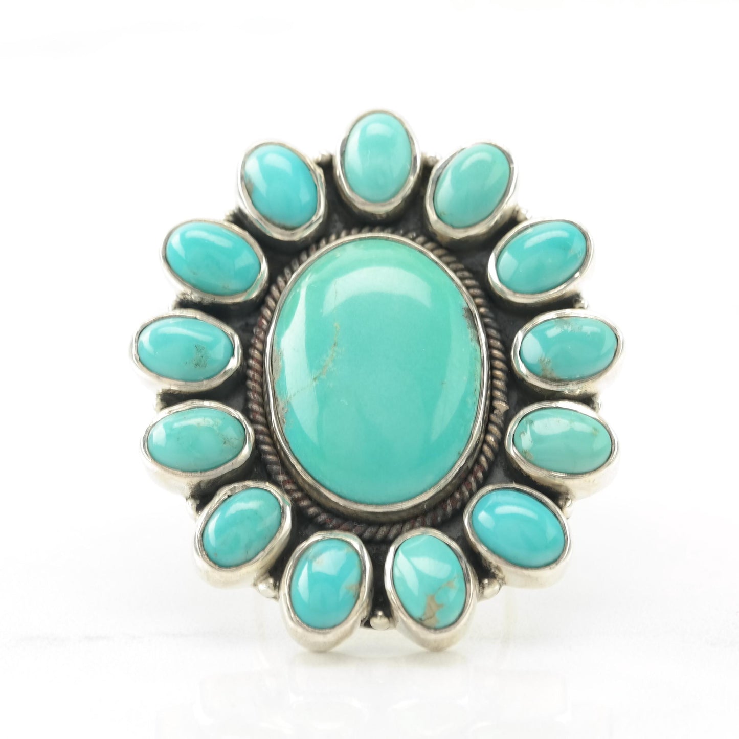 Vintage Sterling Silver Ring Turquoise Large Blue Size 7 1/2