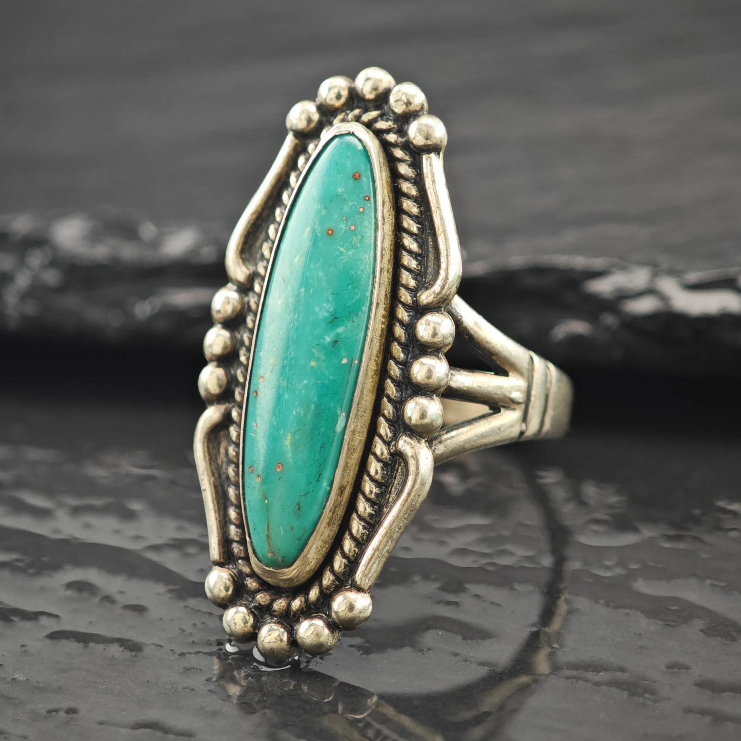 Bell Trading Navette Turquoise Ring Sterling Silver Size 7 3/4 R5970