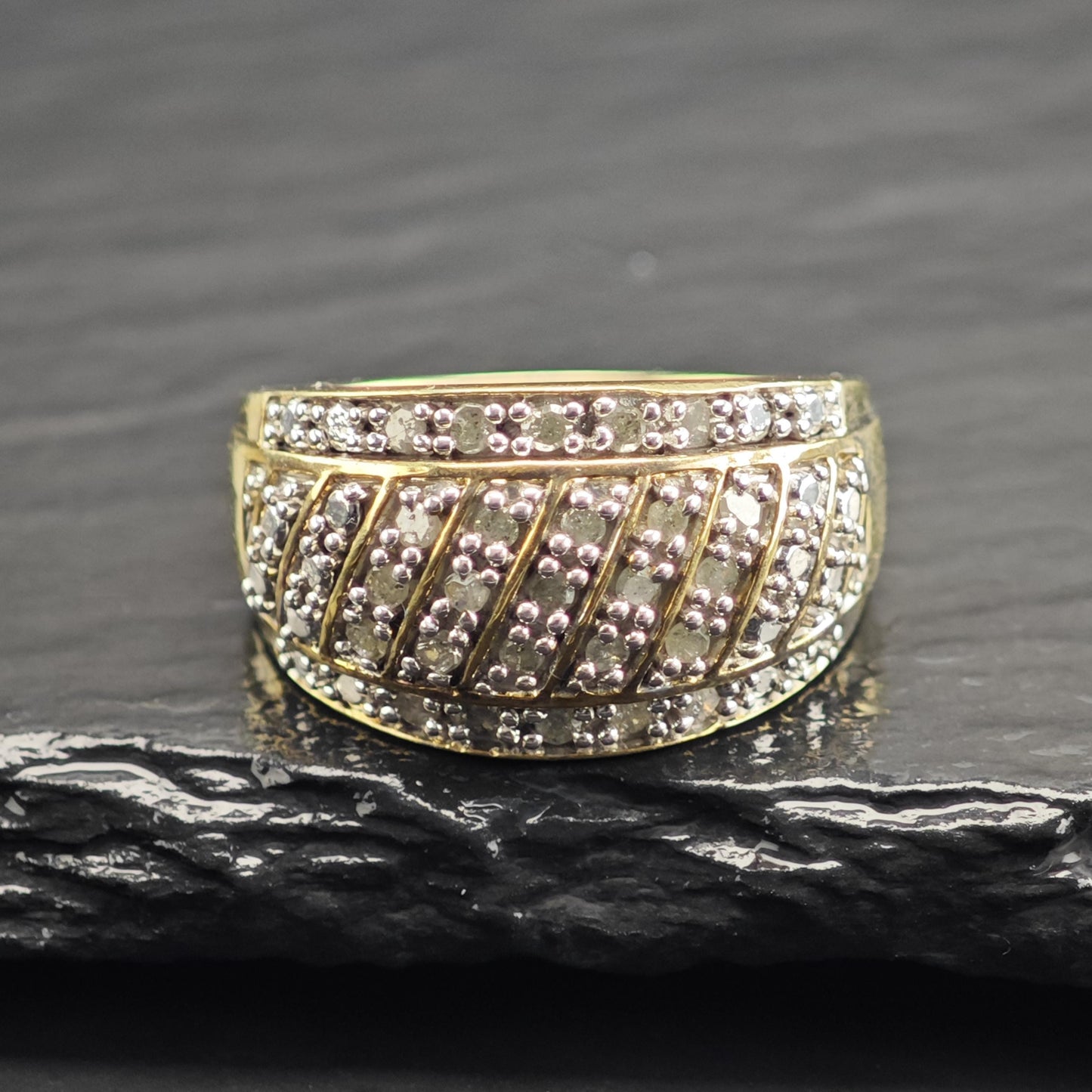 Diamond Gold Plated Sterling Silver Ring Sz 8 R6635