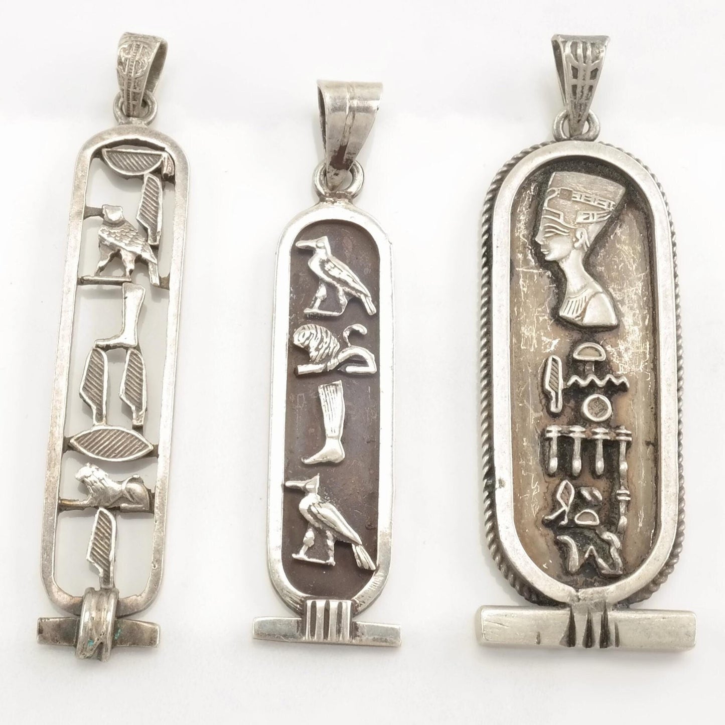 Vintage Egyptian Cartouche Hieroglyphs Sterling Silver Pendant