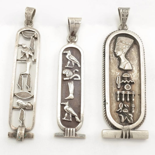 Vintage Egyptian Cartouche Hieroglyphs Sterling Silver Pendant