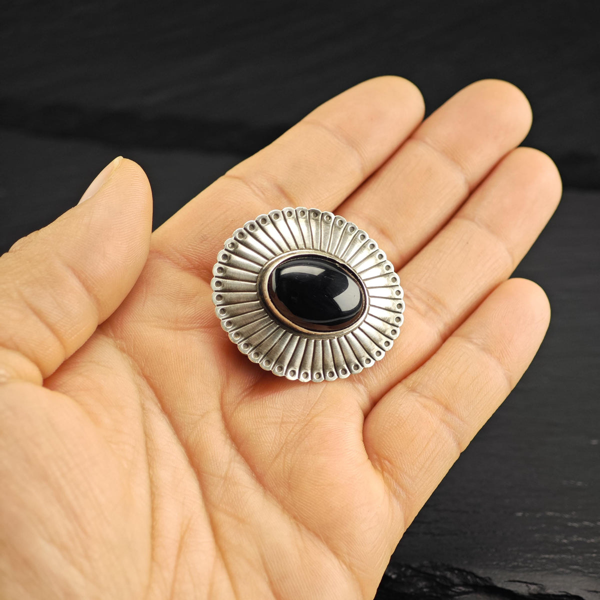 AS IS Onyx Concho Sterling Silver 3/4" Belt Buckle MISC0393