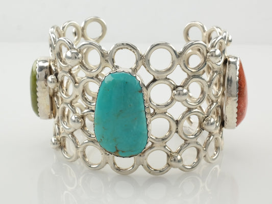 Southwest Sterling Silver Cuff Bracelet Turquoise Coral