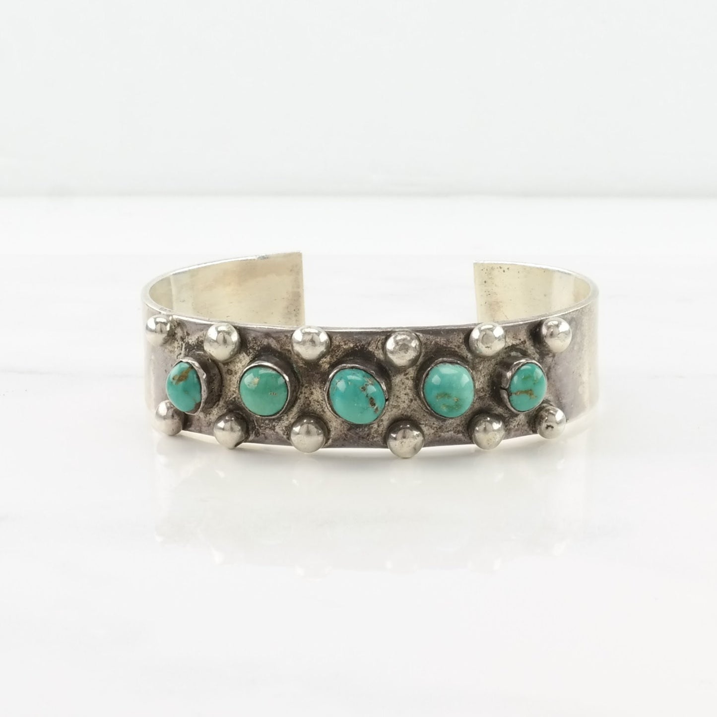 Vintage Southwest Sterling Silver Cuff Bracelet Blue Turquoise 5 Stone