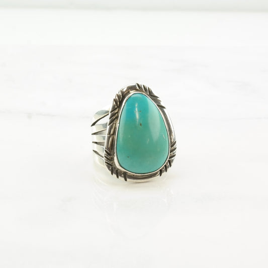 Navajo Silver Ring Turquoise Stamped Sterling Blue Size 10 3/4