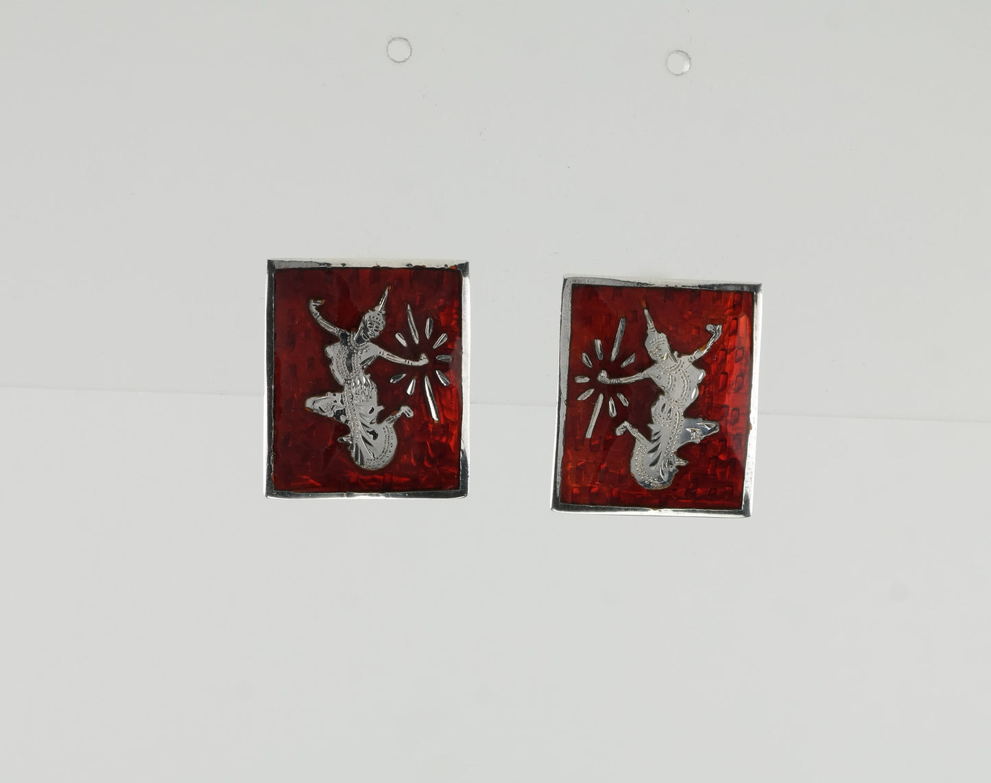 Sterling Silver Enamel Mekhala Goddess of Lightening Earrings Clip On