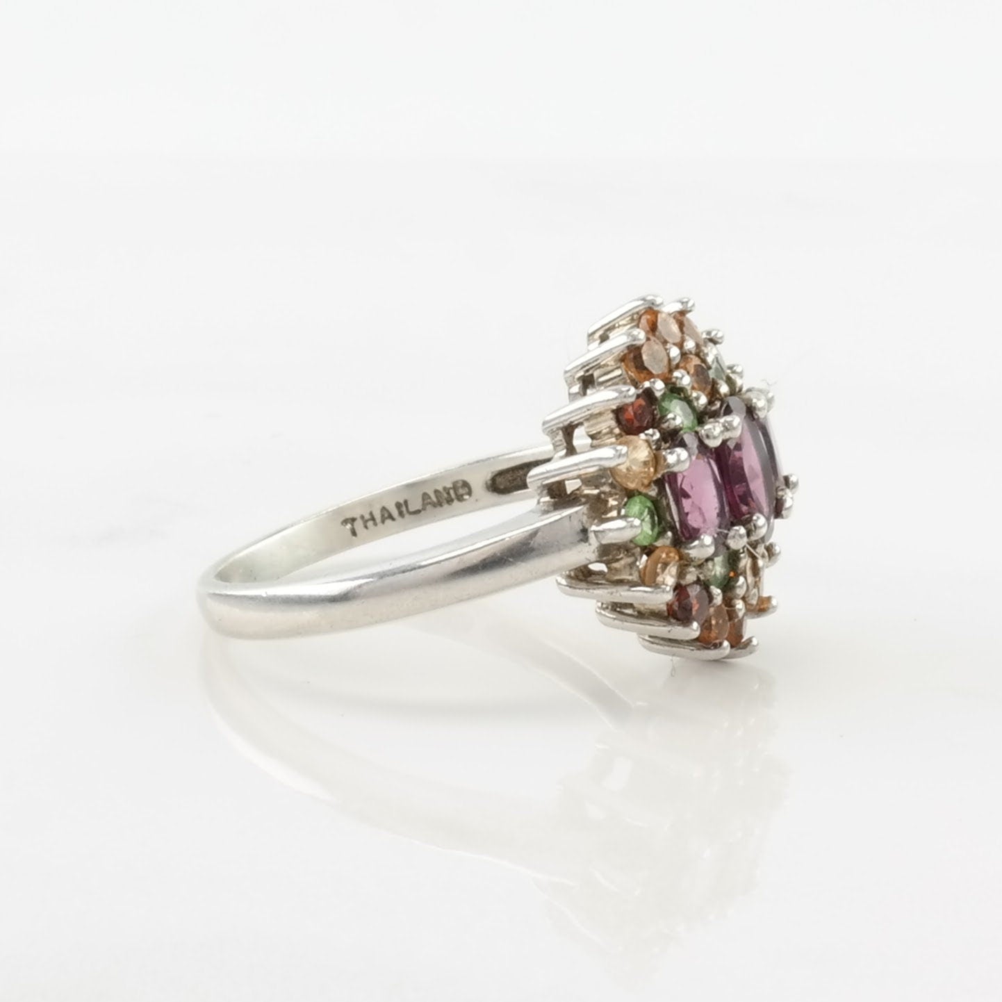 Sterling Silver Ring Garnet, Peridot, Citrine Cluster Size 8