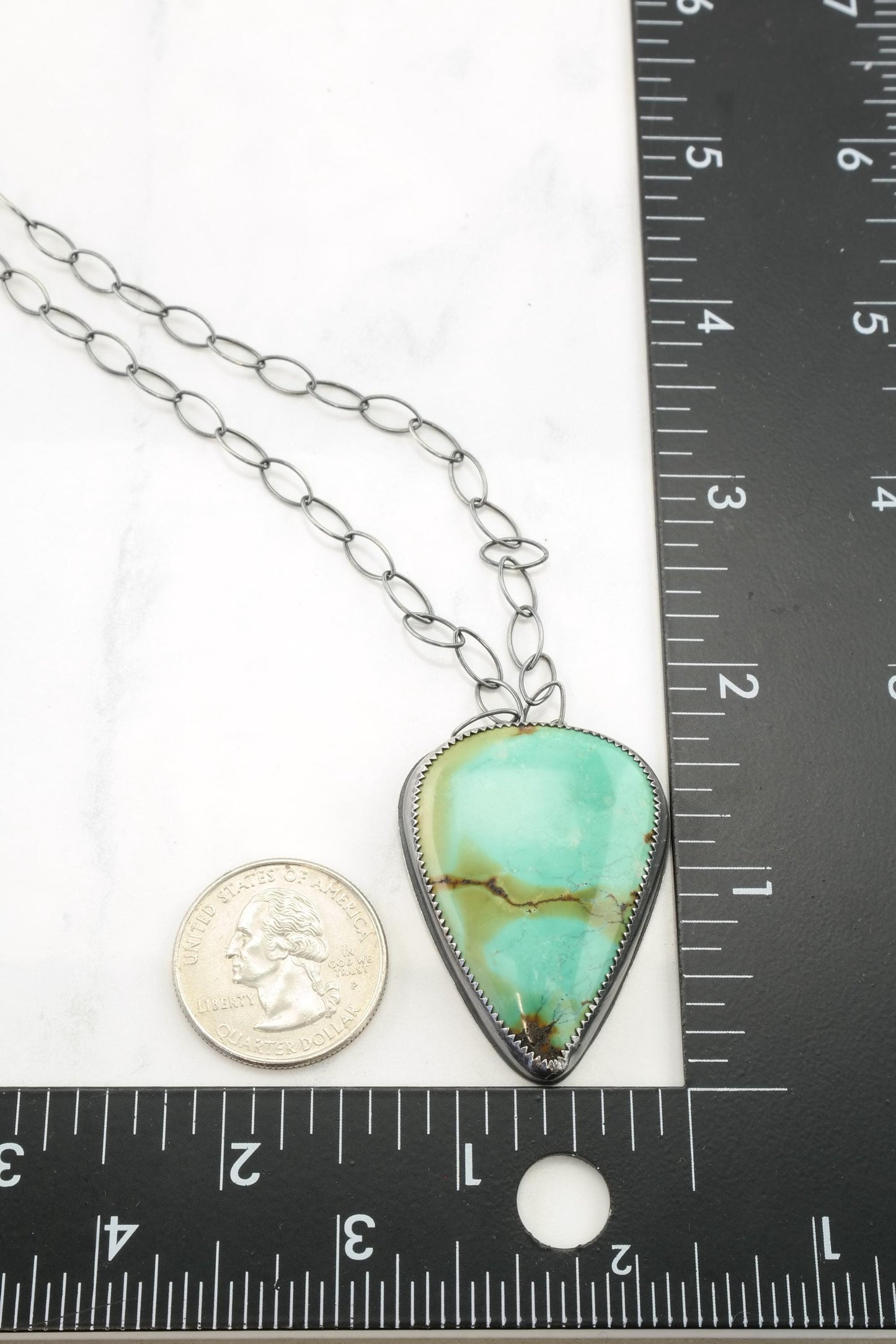 Sterling Silver & Turquoise Pendant Necklace | Southwestern Jewelry | Teardrop Turquoise | Oxidized Silver