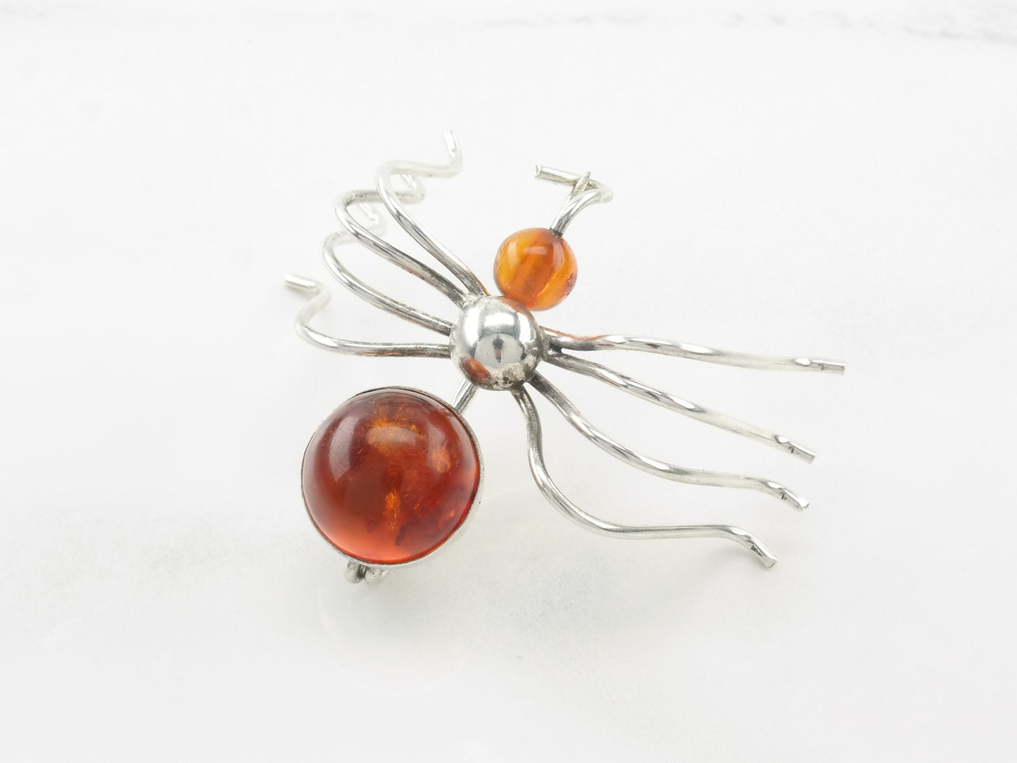 Spider Brooch Baltic Amber Sterling Silver