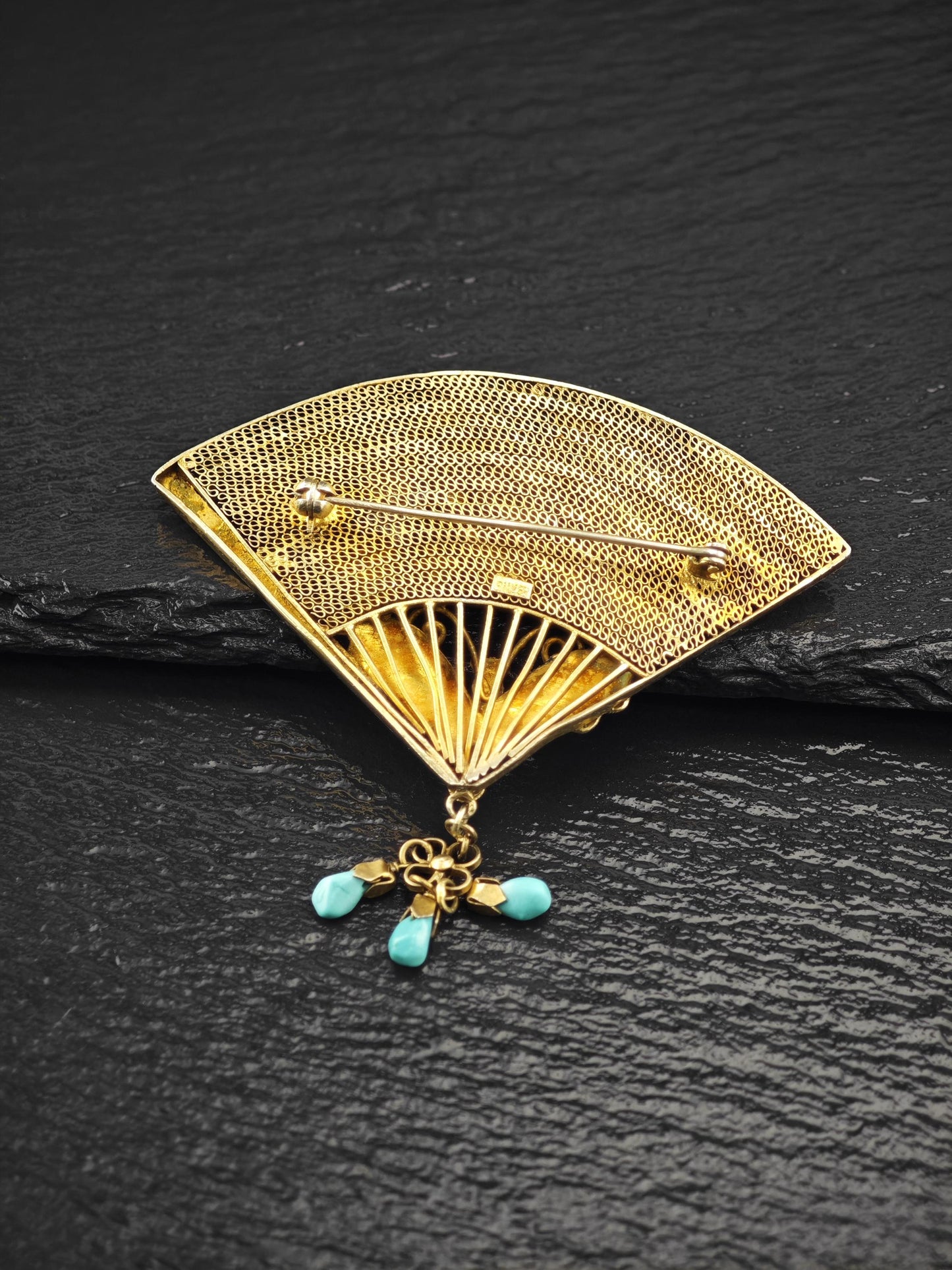 Chinese Enamel Gilt, Brooch Sterling Silver
