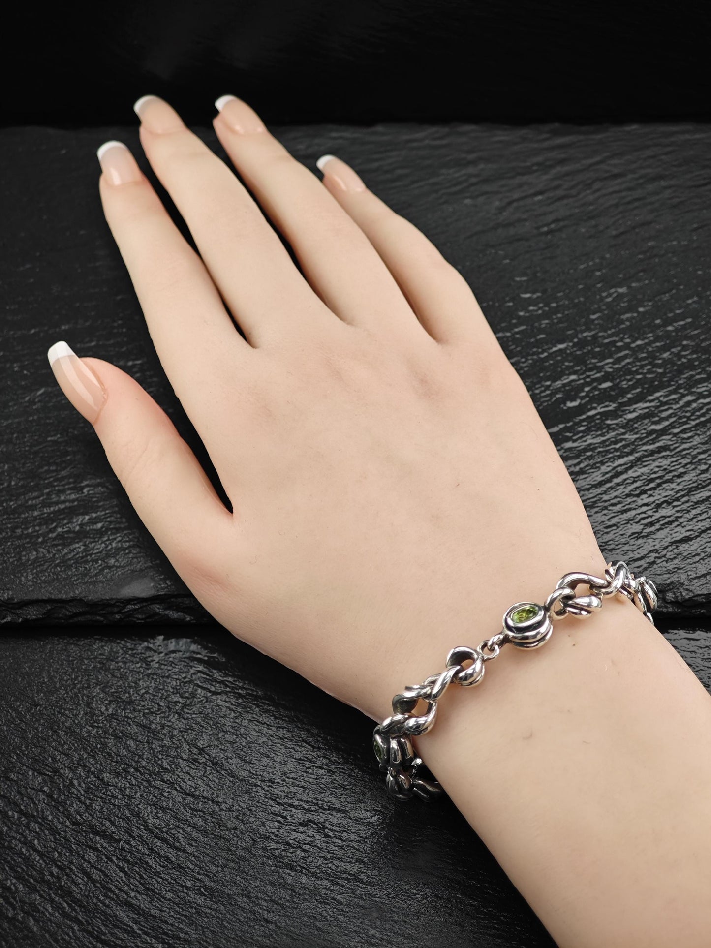Vintage David Wysor, Topaz, Peridot Reversible Hand Made Bracelet Sterling Silver