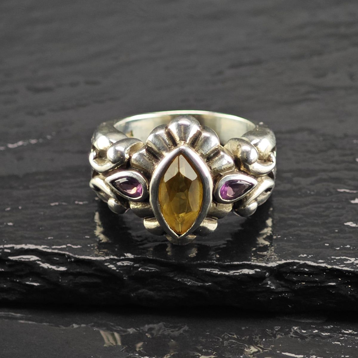 Citrine Garnet Sterling Silver Ring Sz 9 R6875