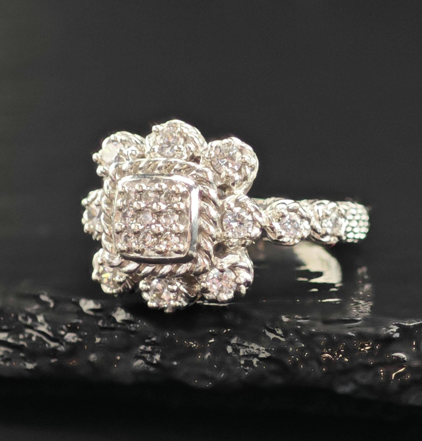 Vintage Judith Ripka CZ Square Design Sterling Silver Ring Sz 6 R6570