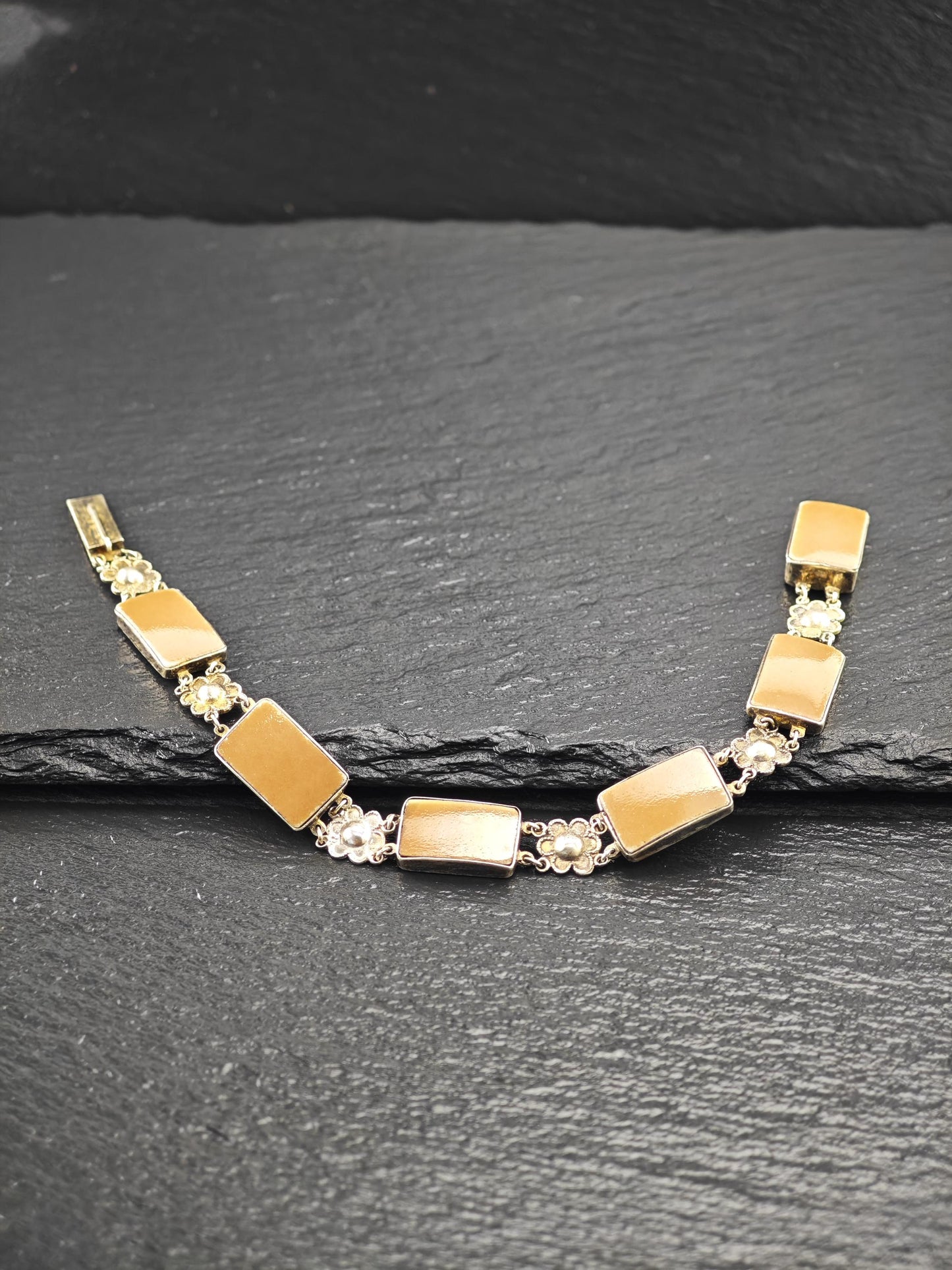 Chinese Export Brown Porcelain, Gold Gilded Bracelet Sterling Silver