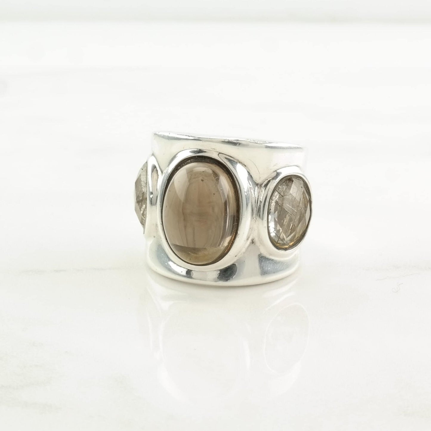 Designer Sterling Silver Ring Smoky Quartz, Rutilated Quartz Size 6