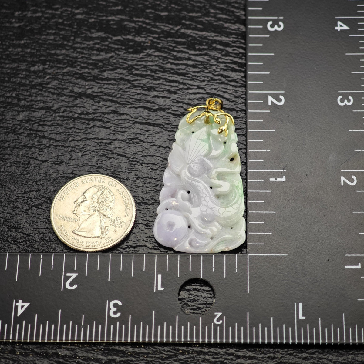 Carved Jadeite Jade 14K Yellow Gold Pendant P3102