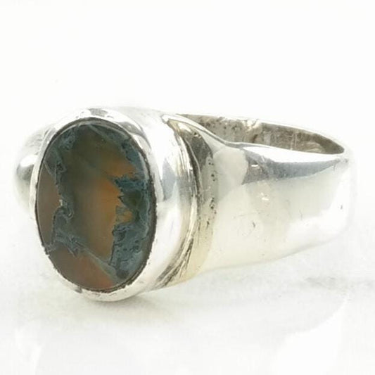 Vintage Sterling Silver Ring Dendric Agate Modernist Size 6 1/4