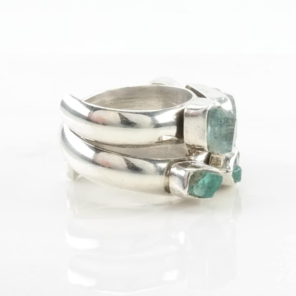 Lily Barrack Silver Ring Aquamarine Two Row Sterling Blue Size 8