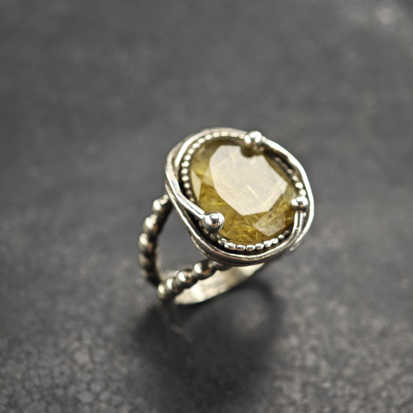 Israel Rutile Quartz Swirl Bezel Sterling Silver Ring Sz 6 R6596