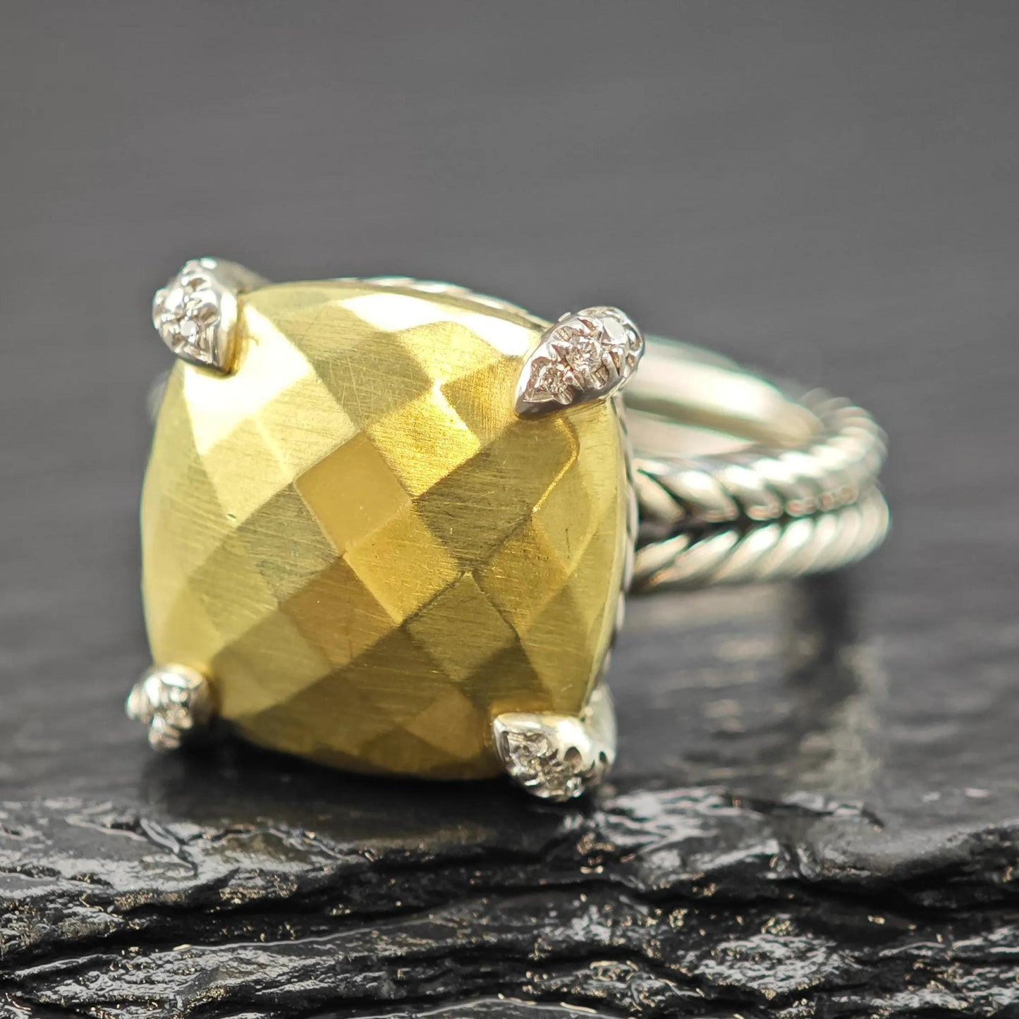 Vintage David Yurman 18K Gold Accent Diamond Ring Sterling Silver Sz 8