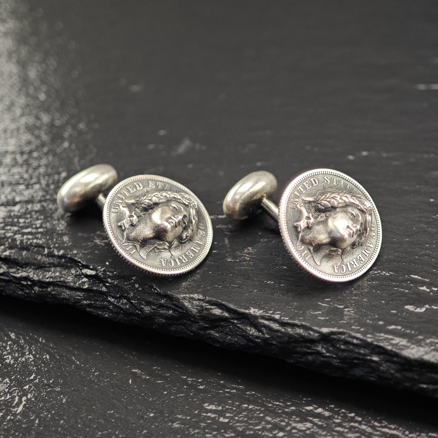 Sterling Silver Cufflinks with Dime Coin Design Abstract Antique Art Nouveau Style MISC0322