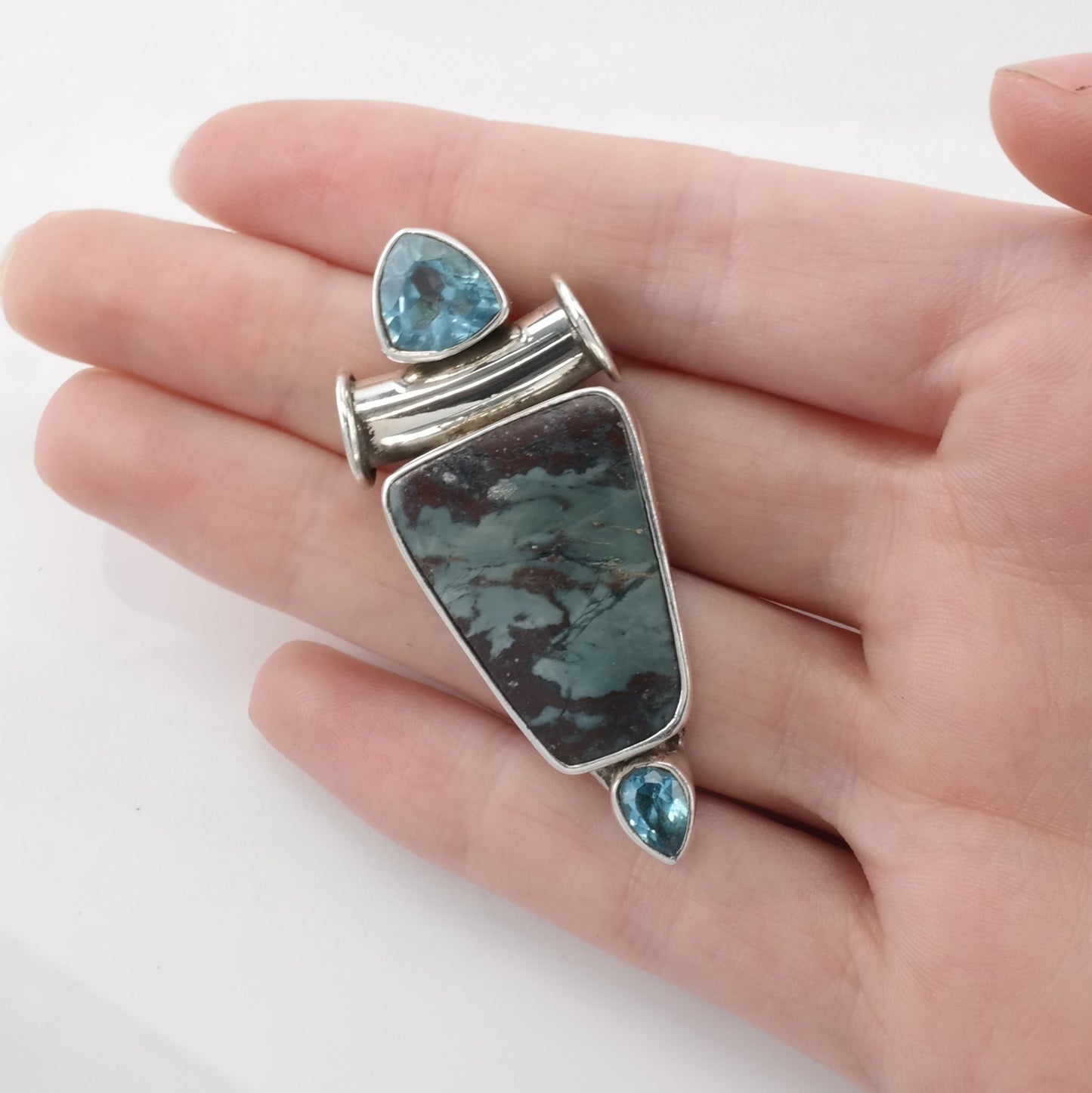 Vintage Charles Albert Blue Gemstone, Topaz Sterling Silver Pendant