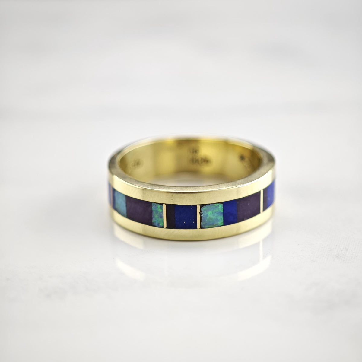 Lapis Opal Sugulite Inlay 14K White Gold Ring Sz 6 1/4 R6806