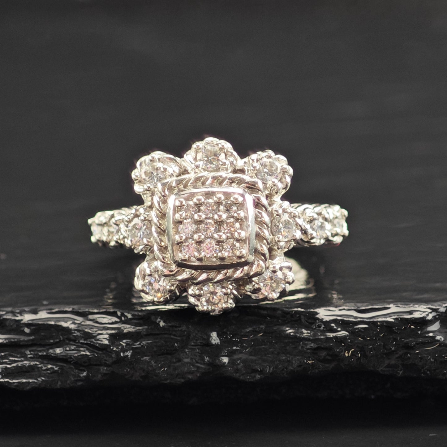 Vintage Judith Ripka CZ Square Design Sterling Silver Ring Sz 6 R6570