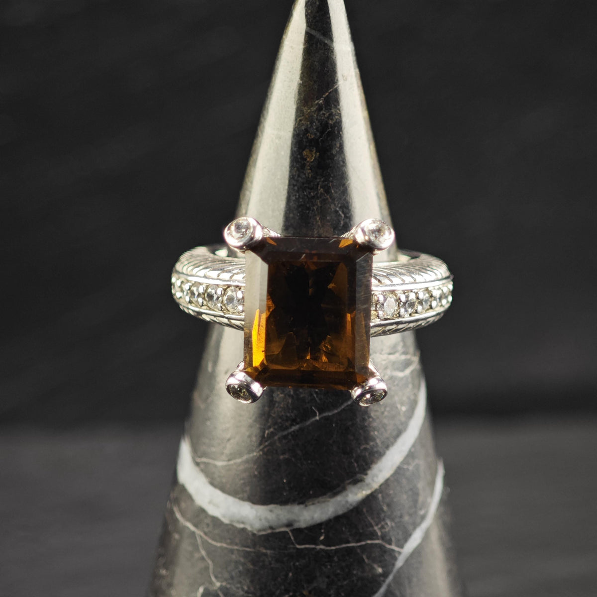 Vintage Judith Ripka Smoky Quartz CZ Sterling Silver Ring Sz 6 R6832