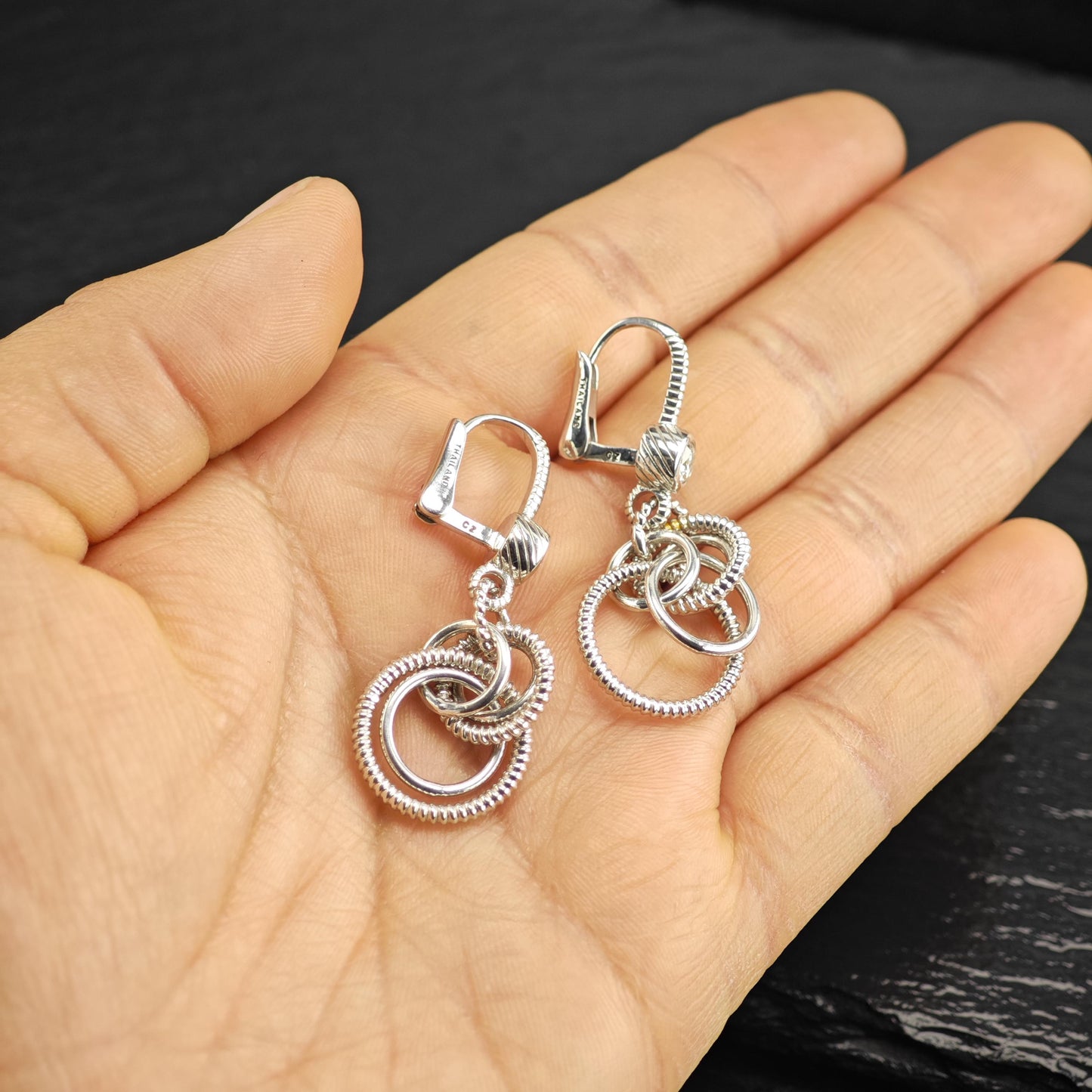 Vintage Judith Ripka Lever Back CZ Sterling Silver Dangle Earrings ER3176