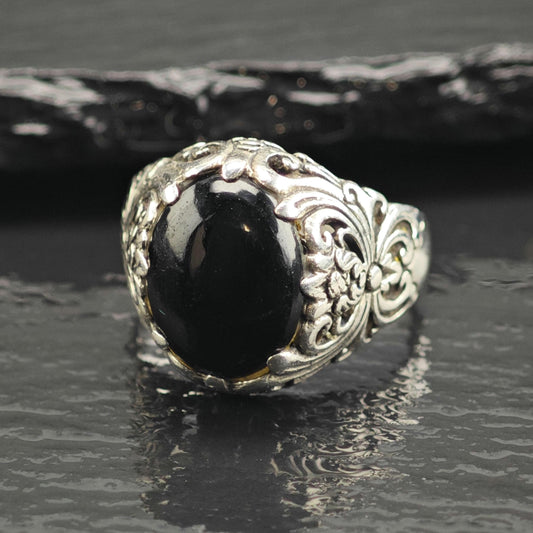 Oval Onyx Sterling Silver Ring Sz 9 R6747
