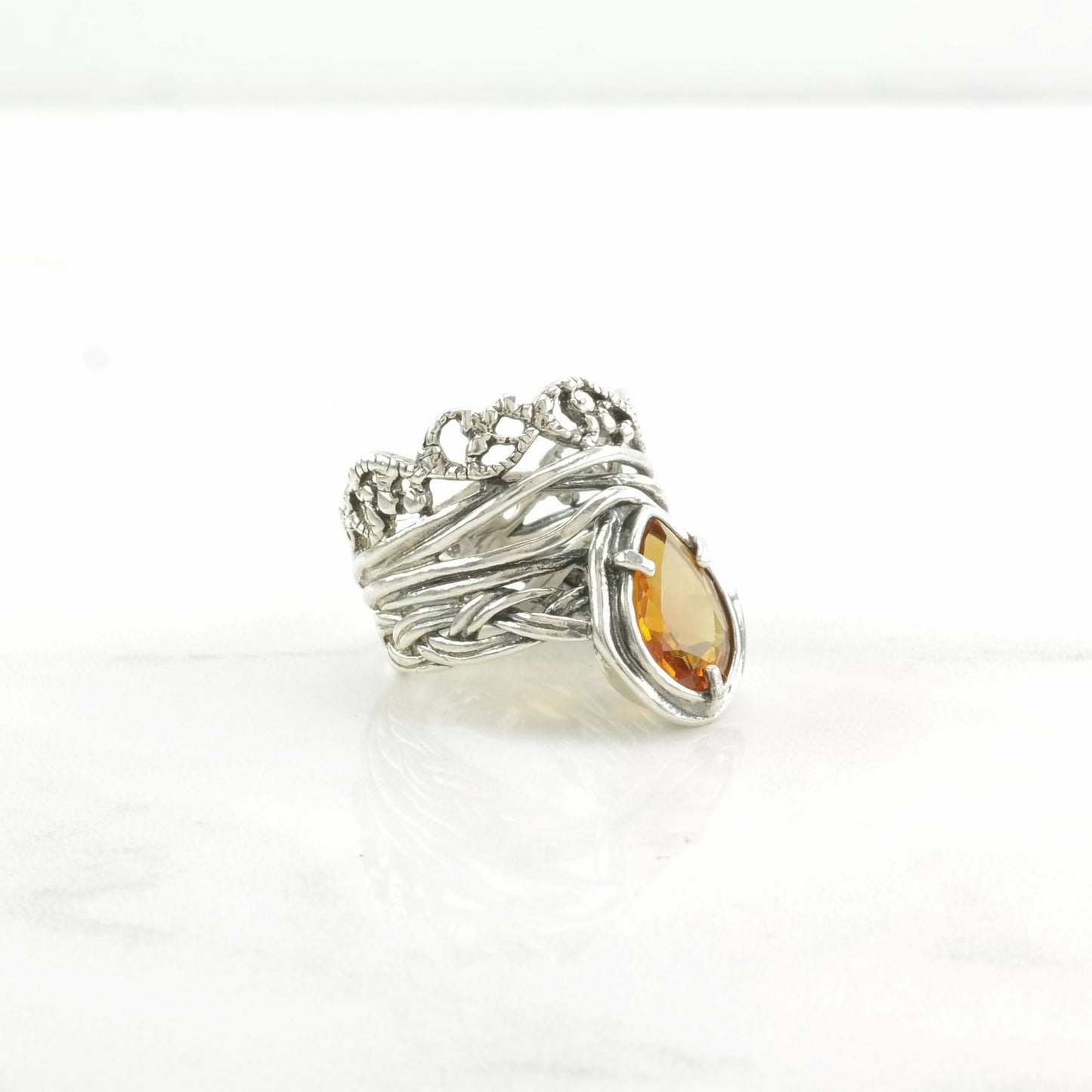 Israel Silver Ring Citrine Woven Sterling Orange Size 5 1/4