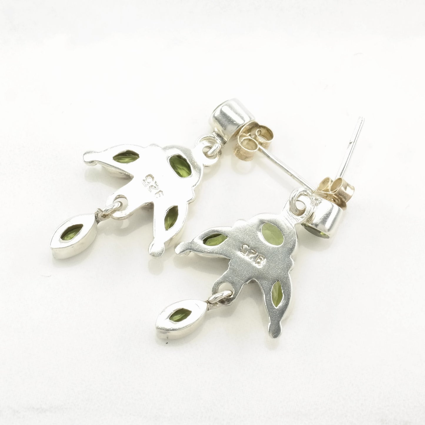 Vintage Sterling Silver Peridot Earrings Stud Dangle