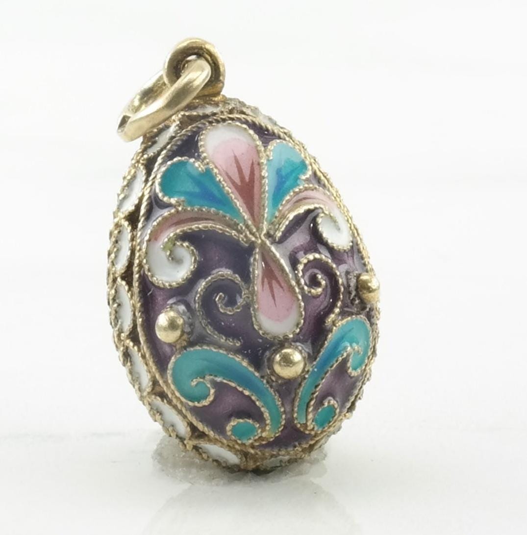 Vintage Sterling Silver Soviet Russia Enamel Pink Blue White Pendant