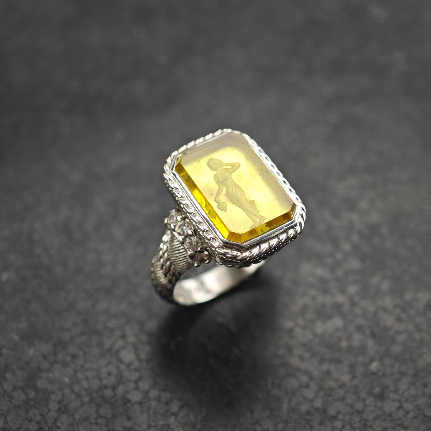 Vintage Judith Ripka Glass Intagilo Sterling Silver Ring Sz 6 R6595