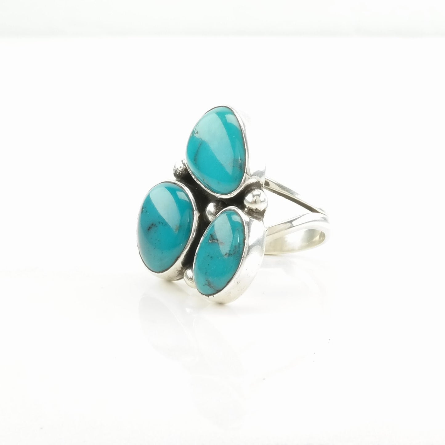 Sterling Silver Ring Turquoise Three Stone Blue Size 6 1/2