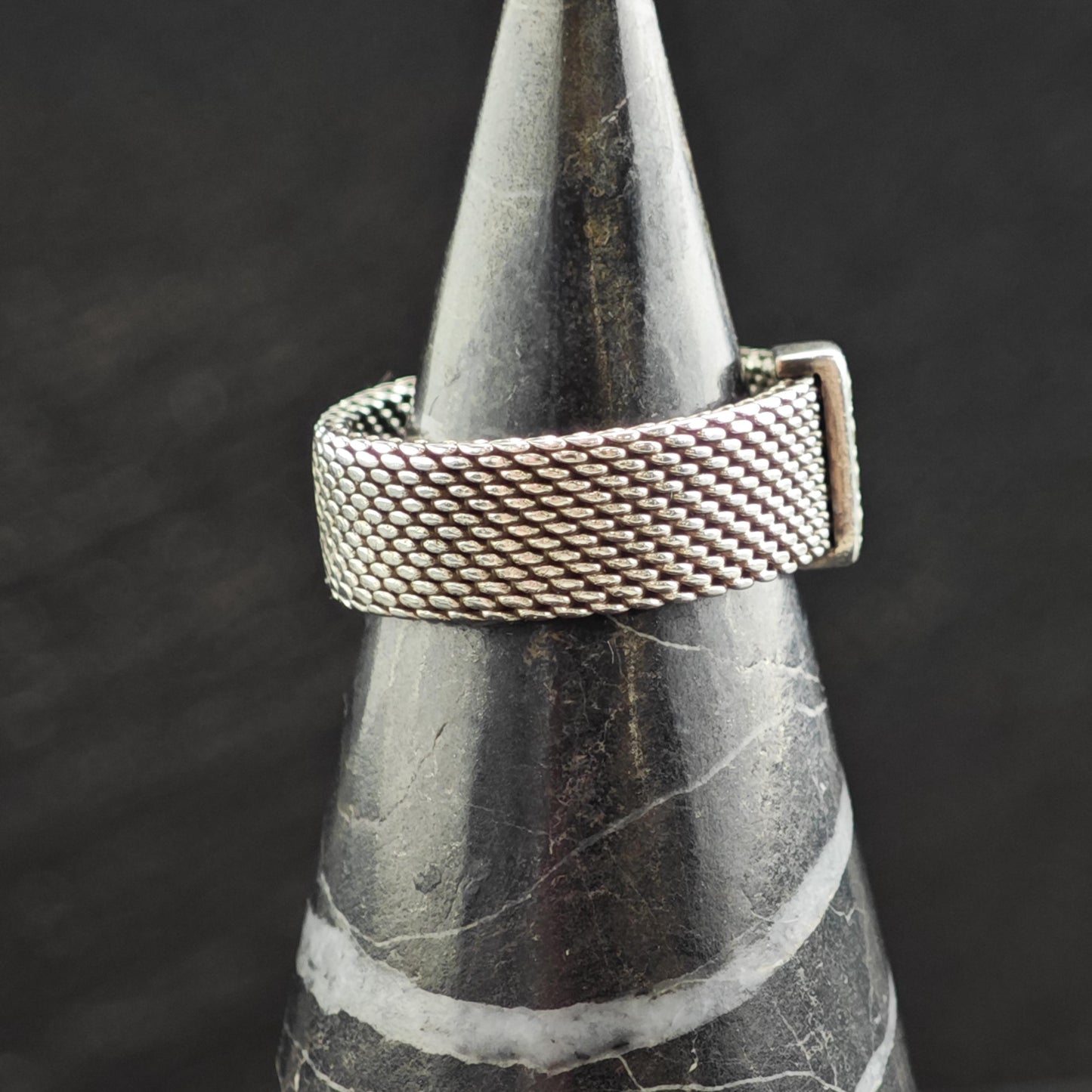 Vintage Tiffany & Co. Diamond Somerset Mesh Sterling Silver Ring Sz 5 1/4 R6579