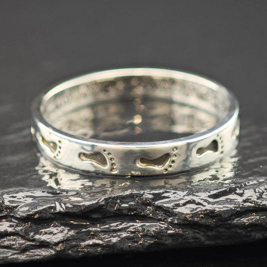 Footprints In The Sand Band Sterling Silver Size 12