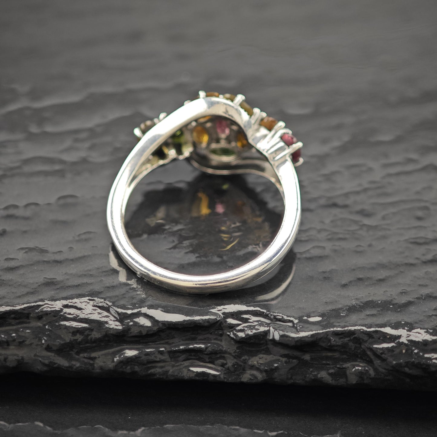 Natural Gem Flower Ring Sterling Silver Size 9