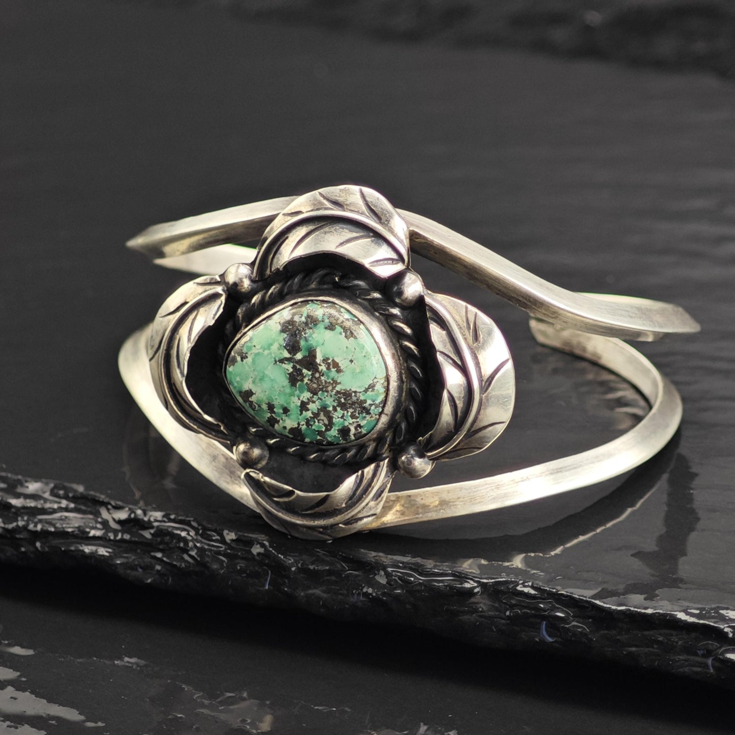 SW Turquoise Feather Detailing Sterling Silver Cuff Sz 6 1/4" BR3136