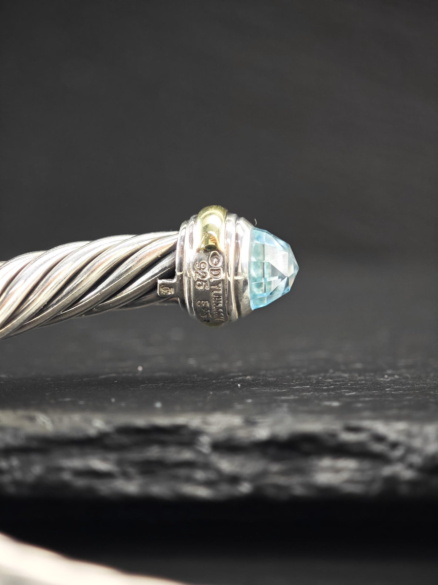 David Yurman 7mm 14K Gold Accents, Topaz Cuff Bracelet Sterling Silver