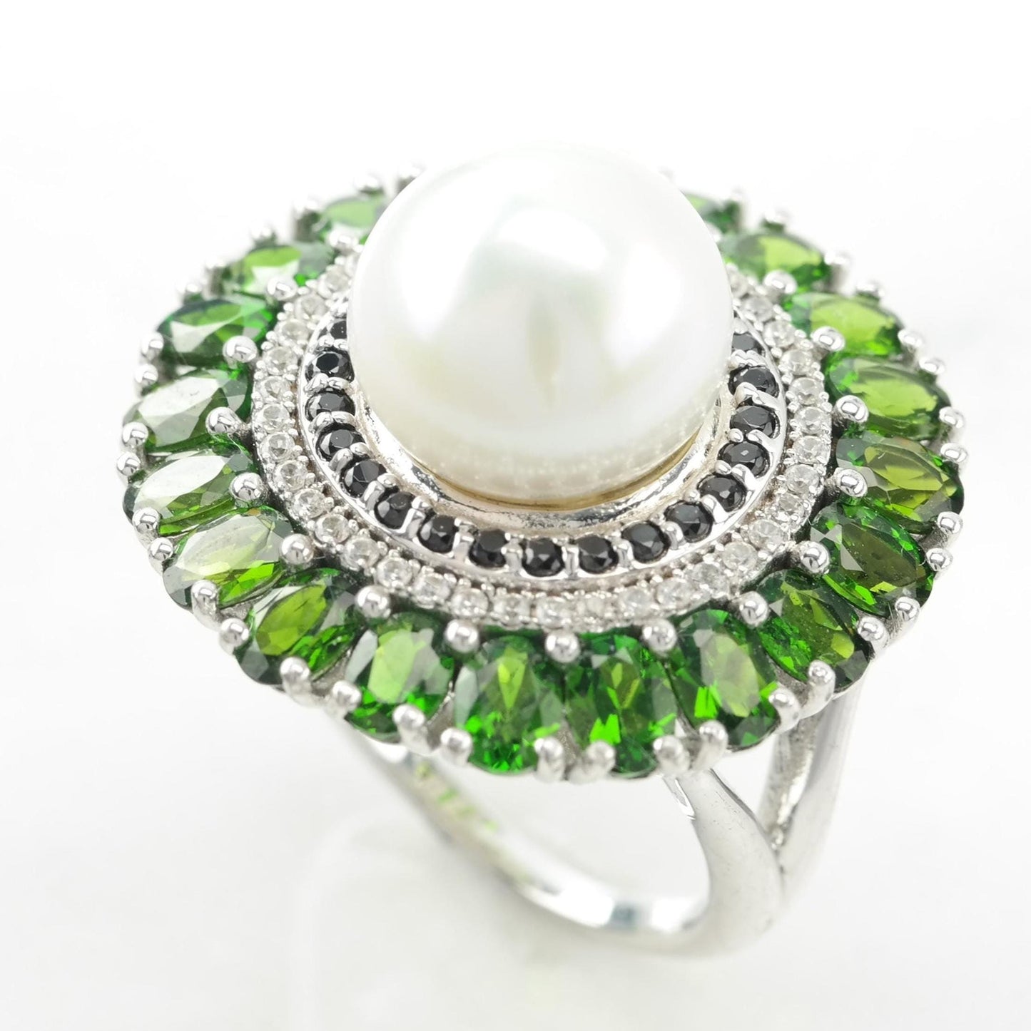 Chrome Diopside Pearl Sterling Silver Ring