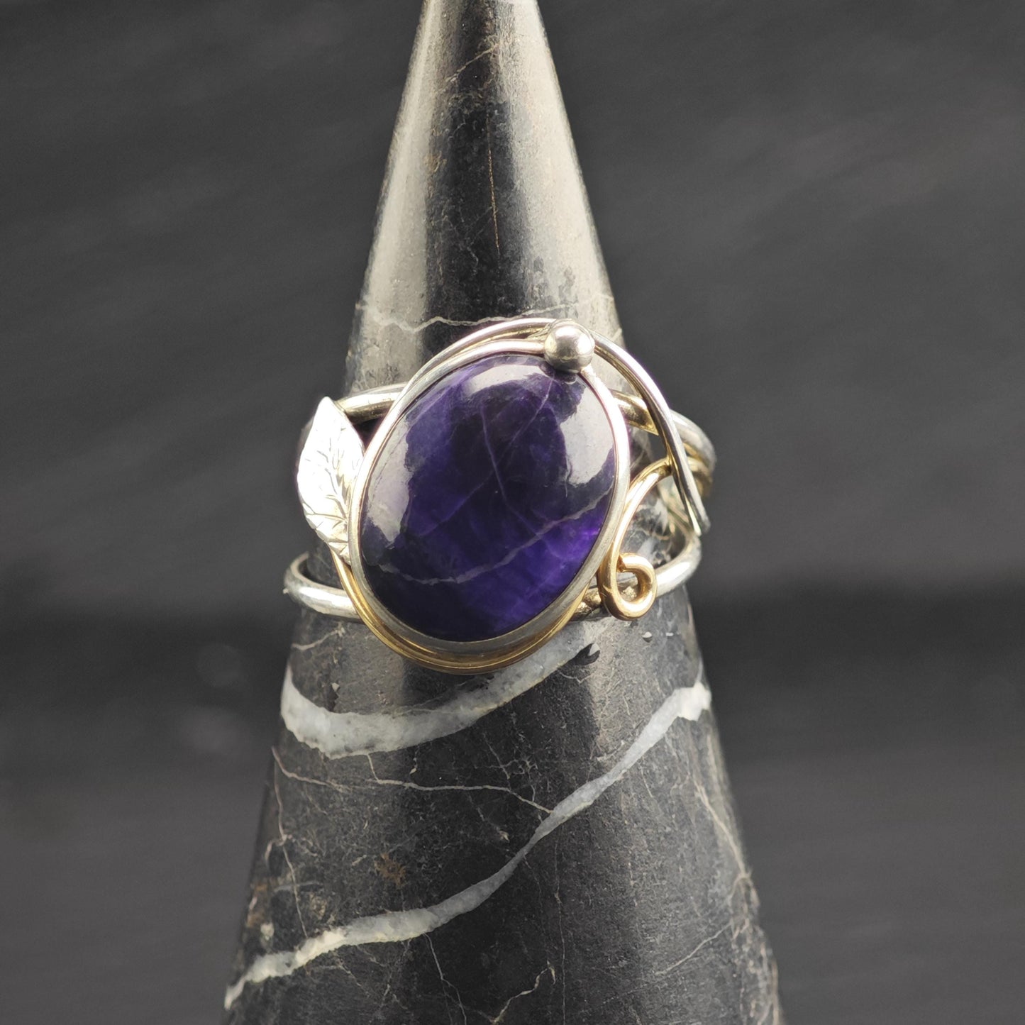Purple Gemstone Gold Tone Accent Open Band Sterling Silver Ring Sz 11 R6754