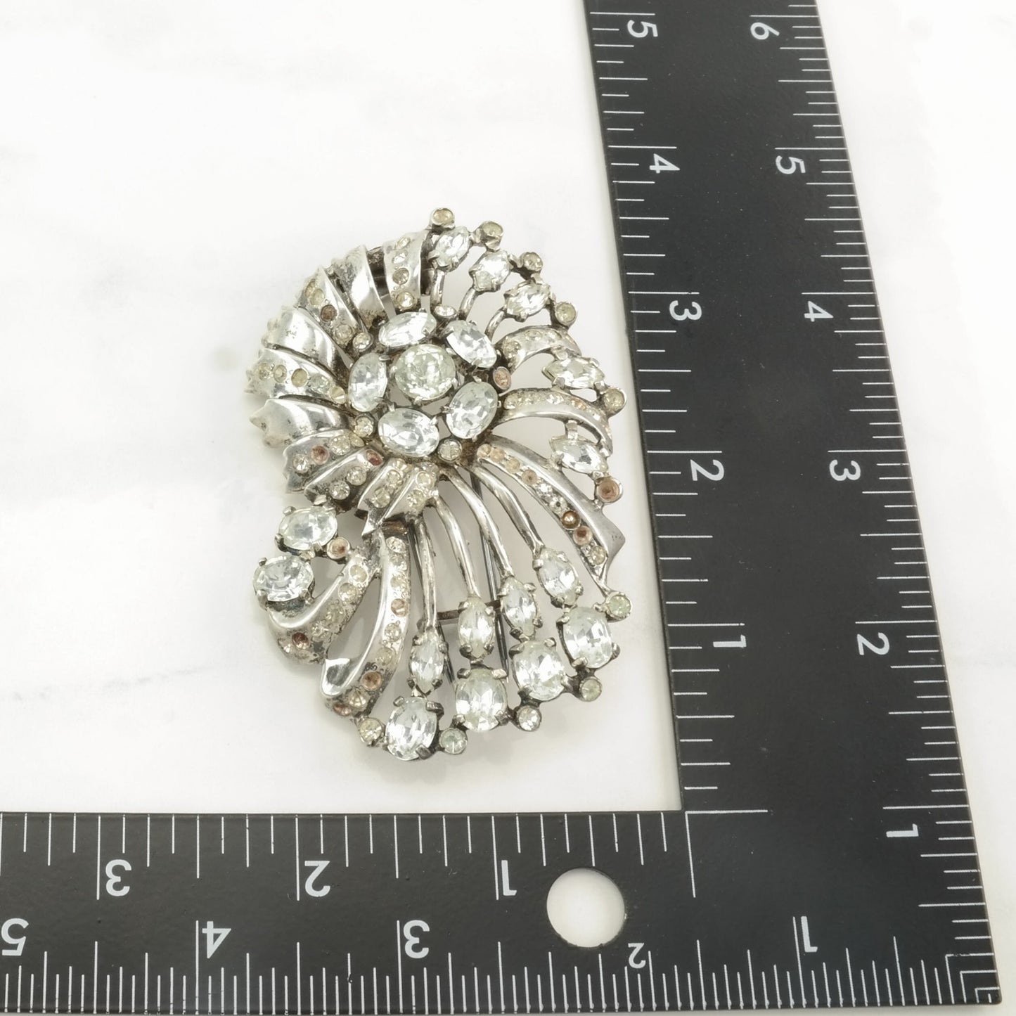 Eisenberg Original Missing Stones Sterling Silver Brooch Floral Rhinestone