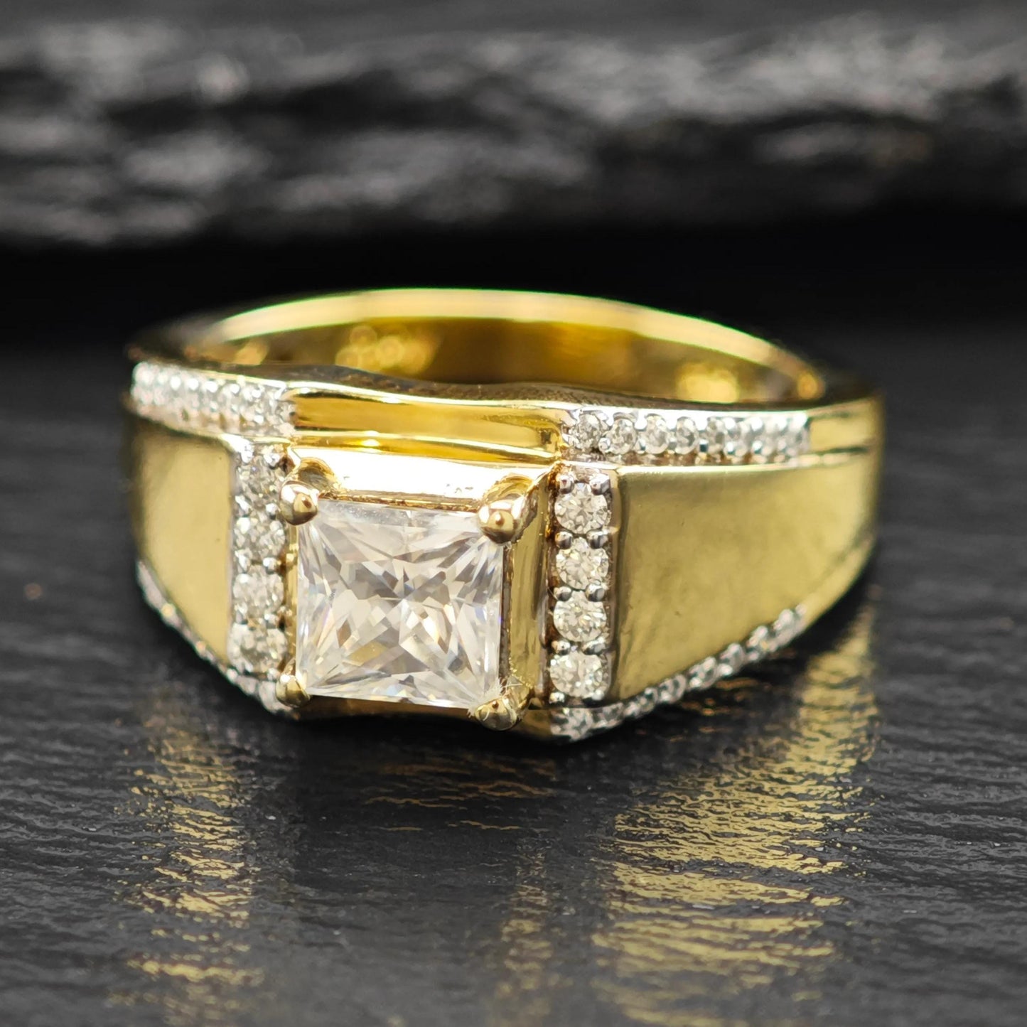 Moissanite 14K Gold Plated Ring Sterling Silver Sz 10 R6153