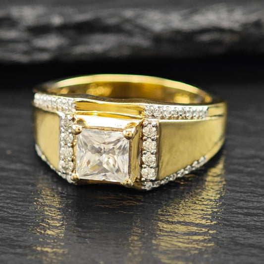 Moissanite 14K Gold Plated Ring Sterling Silver Sz 10 R6153