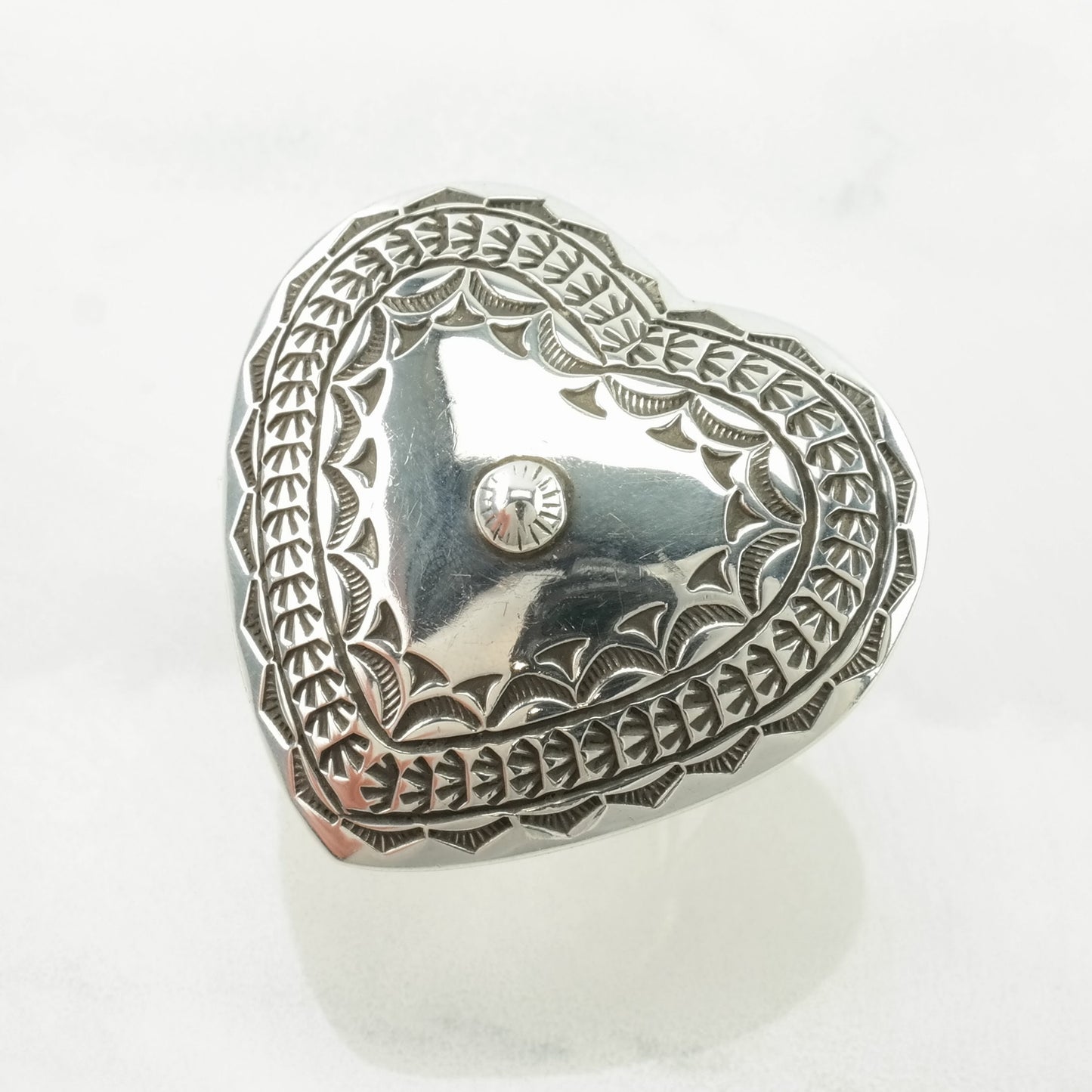 Native American Silver Ring Heart Large, Stamped, Shield Sterling Size 9